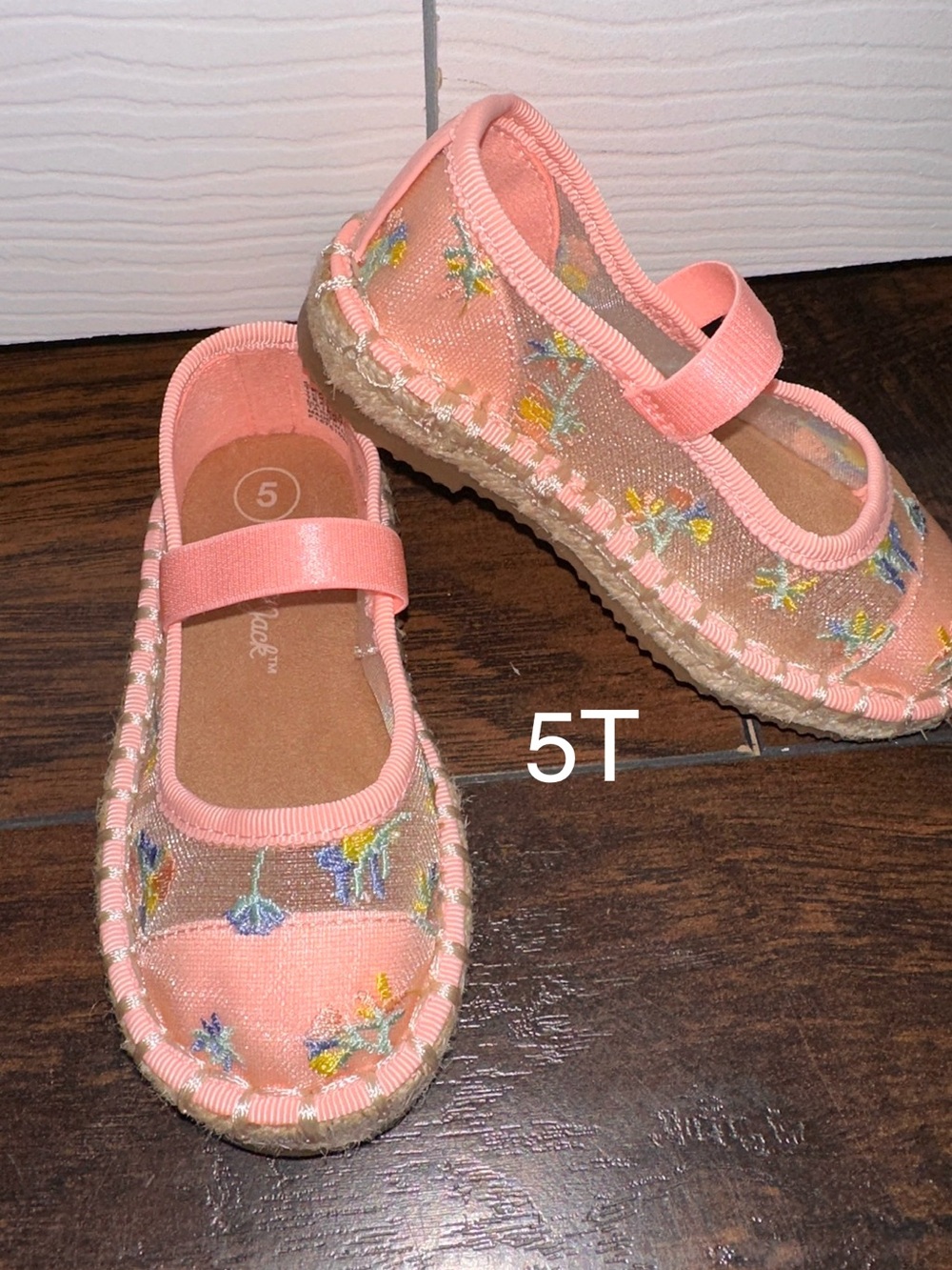 Cat & Jack Coral Pink Floral Mary Jane Espadrilles - NEW WITHOUT TAGS